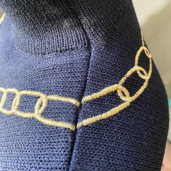 St.John Navy blue sweater with necklace charms - Picture 3 of 6